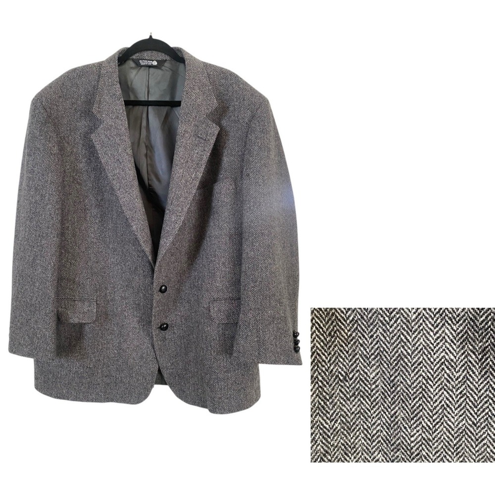 Vtg John Alexander Hartmarx Gray Herringbone Tweed Blazer Sport Coat Jacket 48